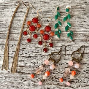 Vintage Earring LOT of 4 pairs Dangle Drop Gold Tone Pink Coral Red & Teal Facet